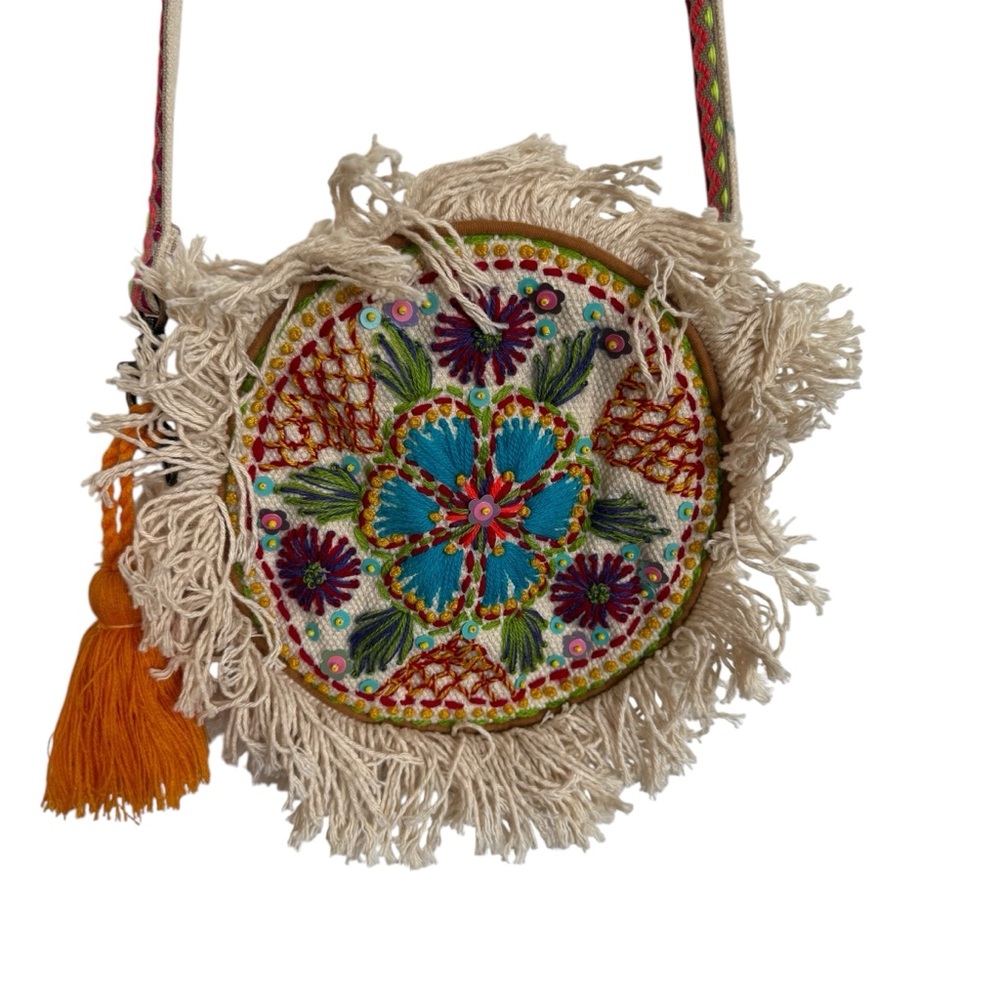 Embroidered Fringe Crossbody Bag